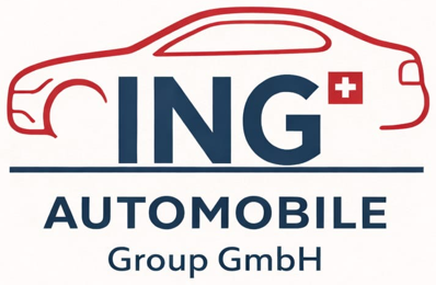 Logo ING Automobile Group GmbH: rote Autosilhouette mit dunkelblauem Schriftzug