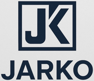 Logo Jarko: dunkelblaues JK-Zeichen über dem Schriftzug JARKO