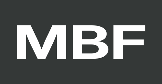 Logo MBF: weisser Schriftzug auf dunkelgrauem Grund